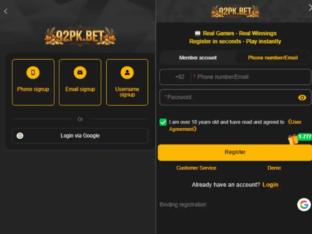 92PK game apk download registration