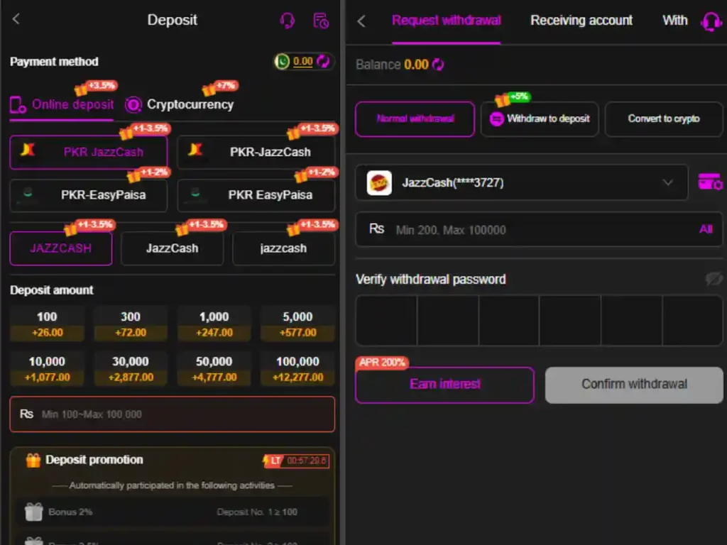 Deposite and withdrwal