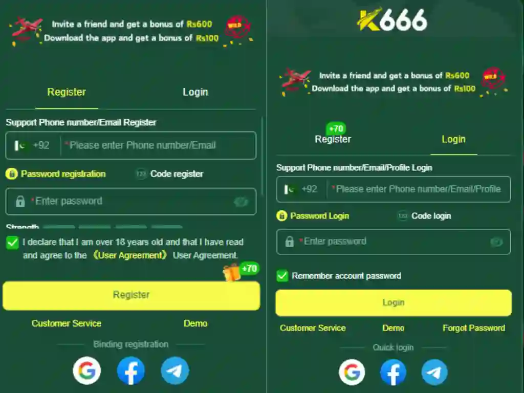 K666 game apk download Register and login 1
