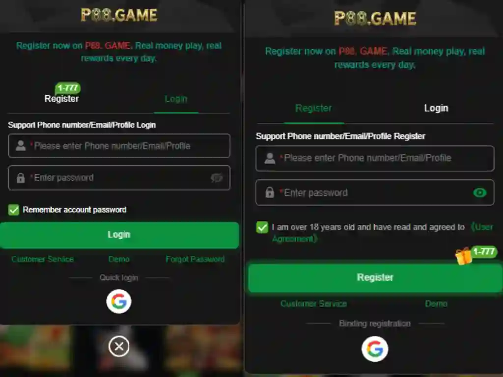 P88 game apk download Register and login