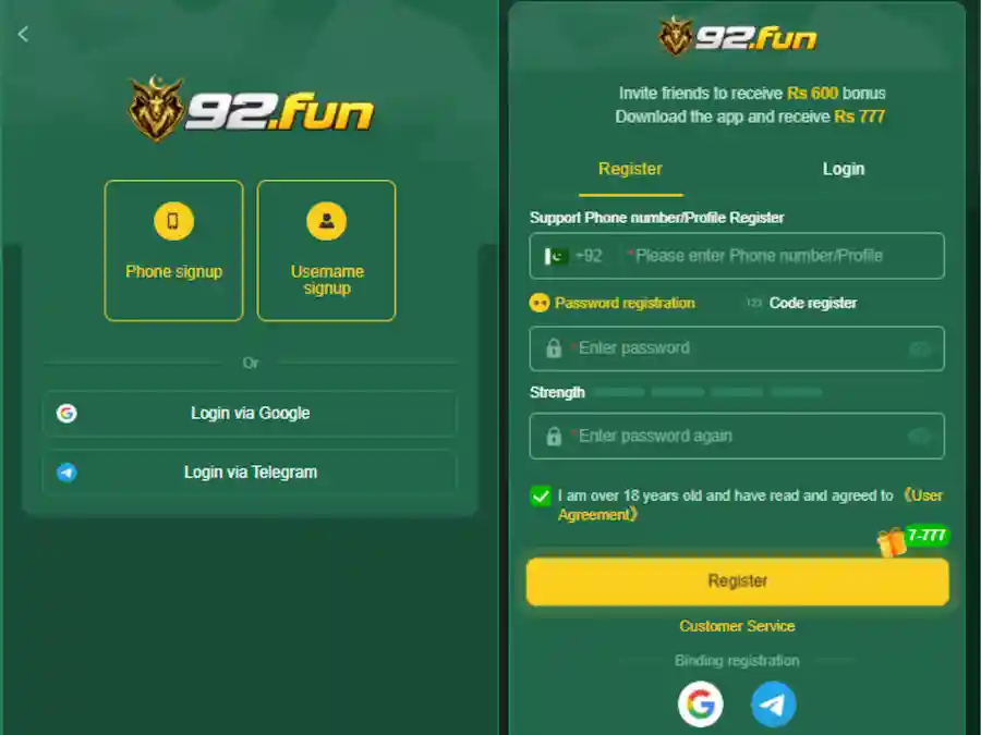 92Fun game registration guide 1