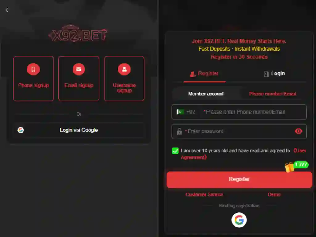 X92 game apk download Register and login