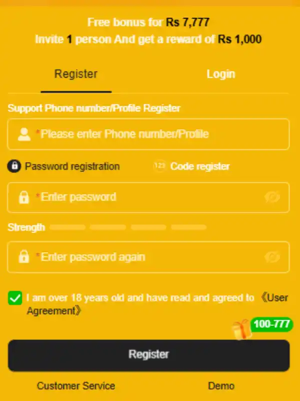 SK7777 game Registration process 1